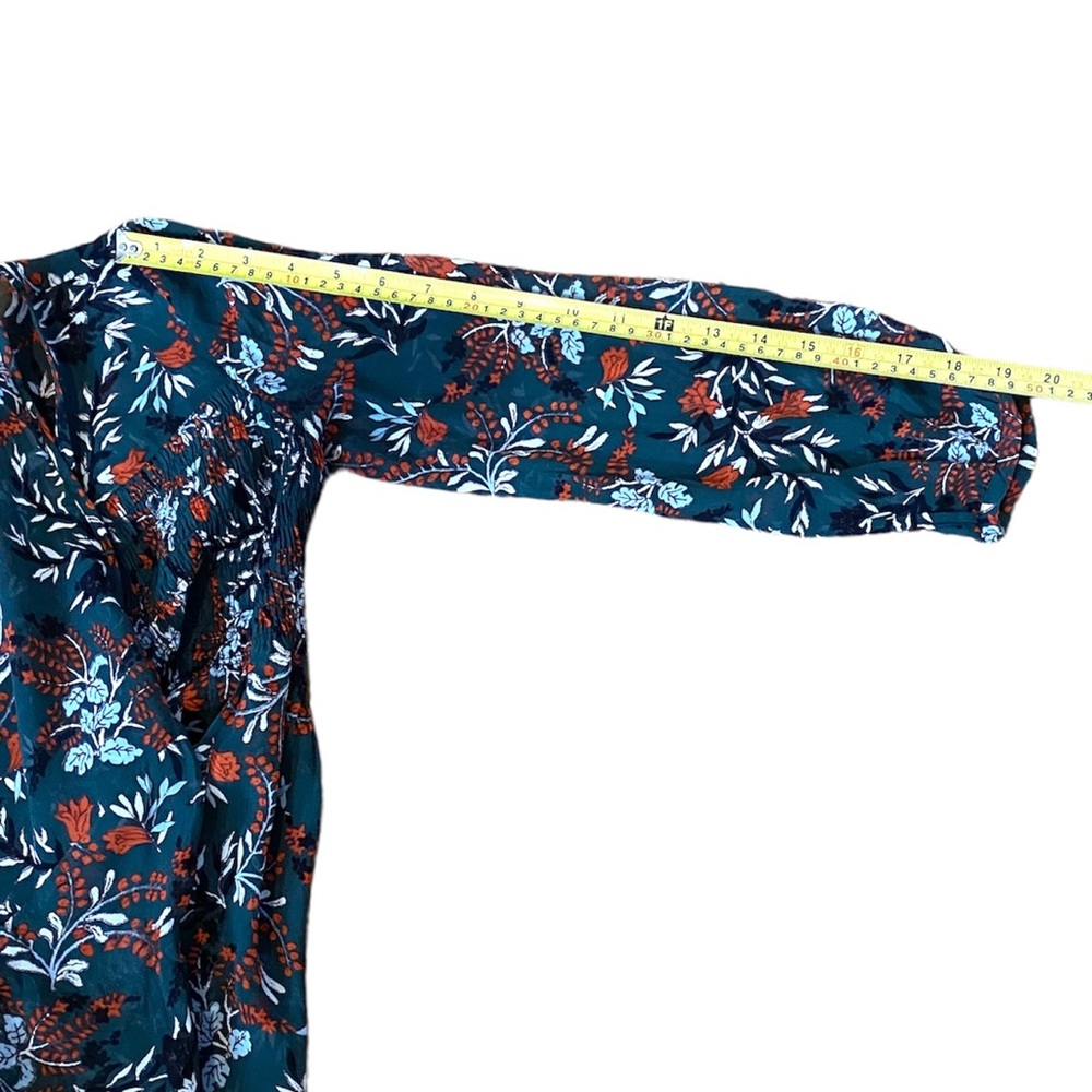 Maje Paris Lo Fleur Crepe Georgette Top Green Floral Sheer Smocked Blouse - Picture 9 of 10